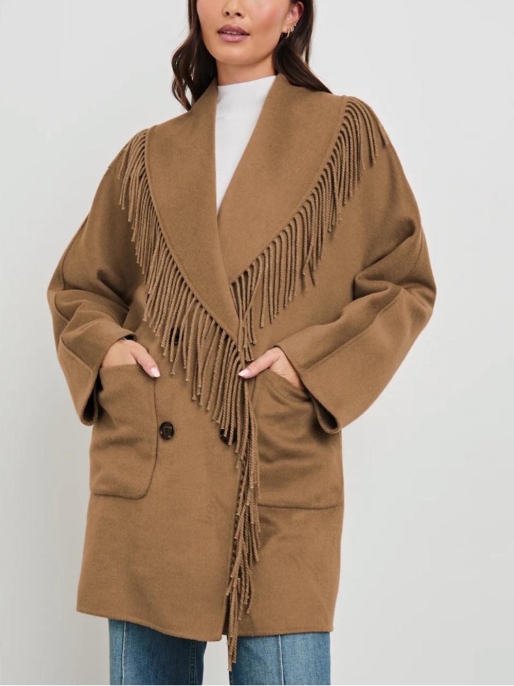 Rails Camel Fringe Back Coat